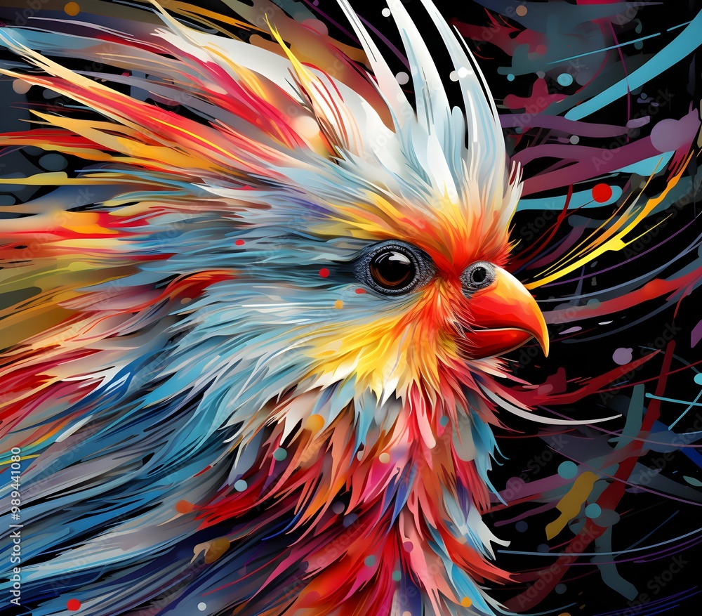 an abstract drawing of a away view for Cockatiel with colorful line with mixed pattern colorful background an abstract drawing of a away view for Cockatiel with colorful line with mixed pattern colorful background