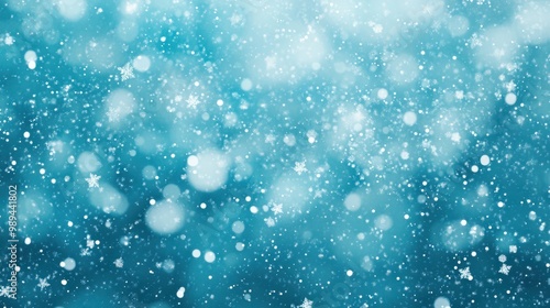 Random falling snow flakes wallpaper. Snowfall dust freeze granules. Snowfall sky white teal blue background. Many snowflakes february vector. Snow nature scenery. photo