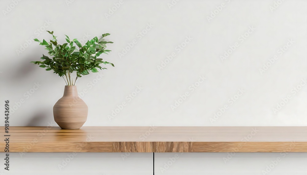 Kitchen wooden countertop on white wall background. Minimalistic room with tabletop and plant in vase for product presentation. Clean closeup mockup.
Kitchen wooden countertop on white wall background. Minimalistic room with tabletop and plant in vase for product presentation. Clean closeup mockup.