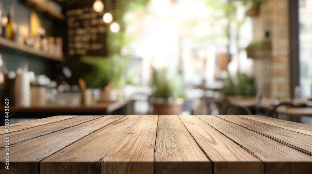 Empty Wooden Table in a Coffee Shop Empty Wooden Table in a Coffee Shop