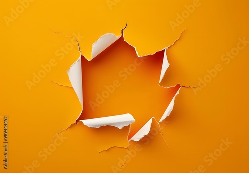 Orange Paper Background with Ripped Hole