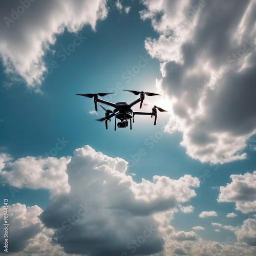 close up of modern photo drone in the sky photo