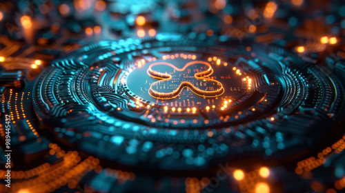 Wallpaper Mural Close-up of cryptocurrency logo on circuit board
 Torontodigital.ca