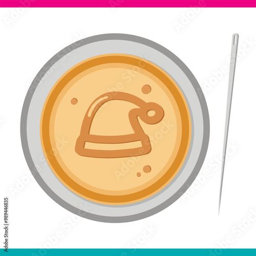 Honeycomb toffee, dalgona Squid Game. Candy circles with Santa's hat in the middle. Vector illustration