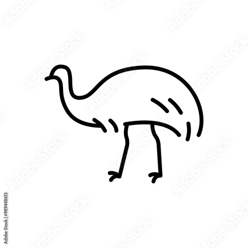 Australian ostrich Emu black line illustration. Animals of Australia. photo