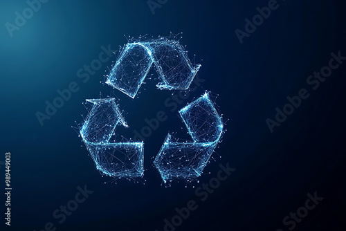 sign recycling  , minimalist poster silhouette logo in the wireframe style on a dark blue background