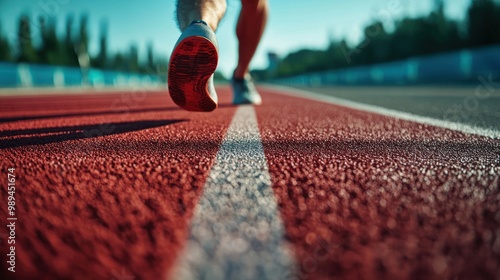 a runner at the starting line, focused and ready to anticipate the signal to begin the race photo