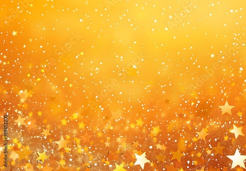 Golden Stars Falling on Orange Background