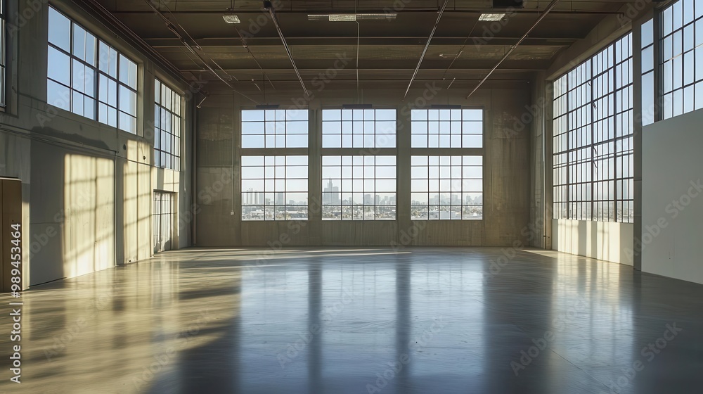 industrial chic gallery vast warehouse interior with soaring ceilings expansive windows flooding the space with natural light and polished concrete floors creating a modern exhibition backdrop industrial chic gallery vast warehouse interior with soaring ceilings expansive windows flooding the space with natural light and polished concrete floors creating a modern exhibition backdrop