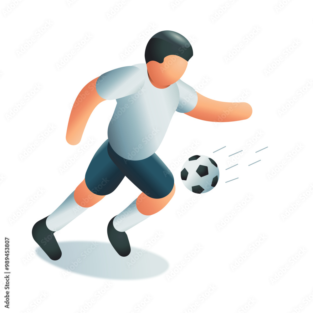 Isometric vector illustration Football Soccer poses - Running knee kick Isometric vector illustration Football Soccer poses - Running knee kick