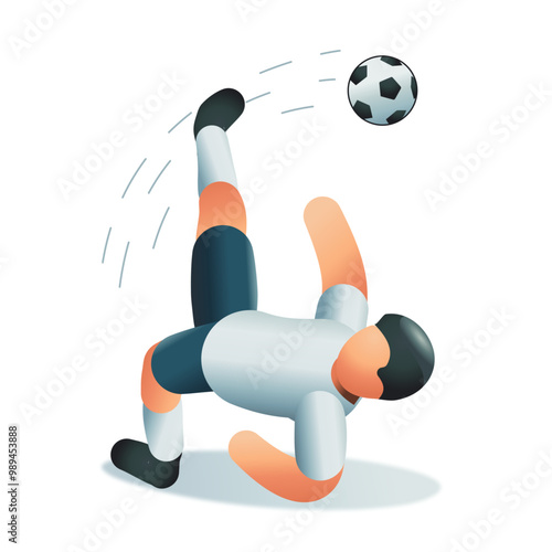 Isometric vector illustration football poses - Striker flow kick