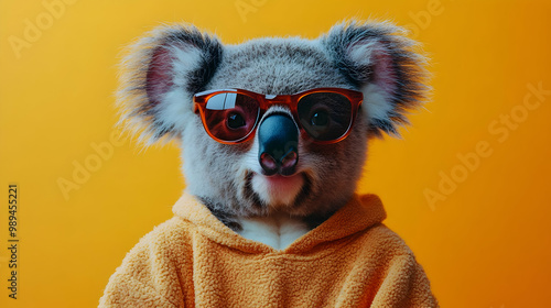 Koala Wearing Sunglasses and Yellow Hoodie - Illustration photo