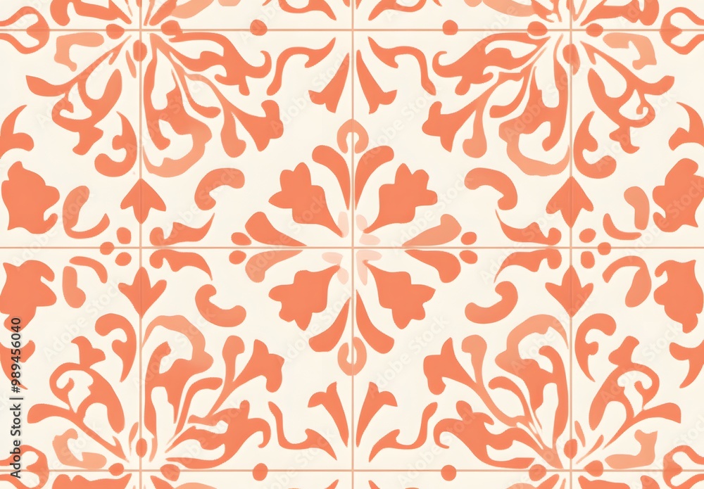 Peach And White Floral Pattern Tile Peach And White Floral Pattern Tile