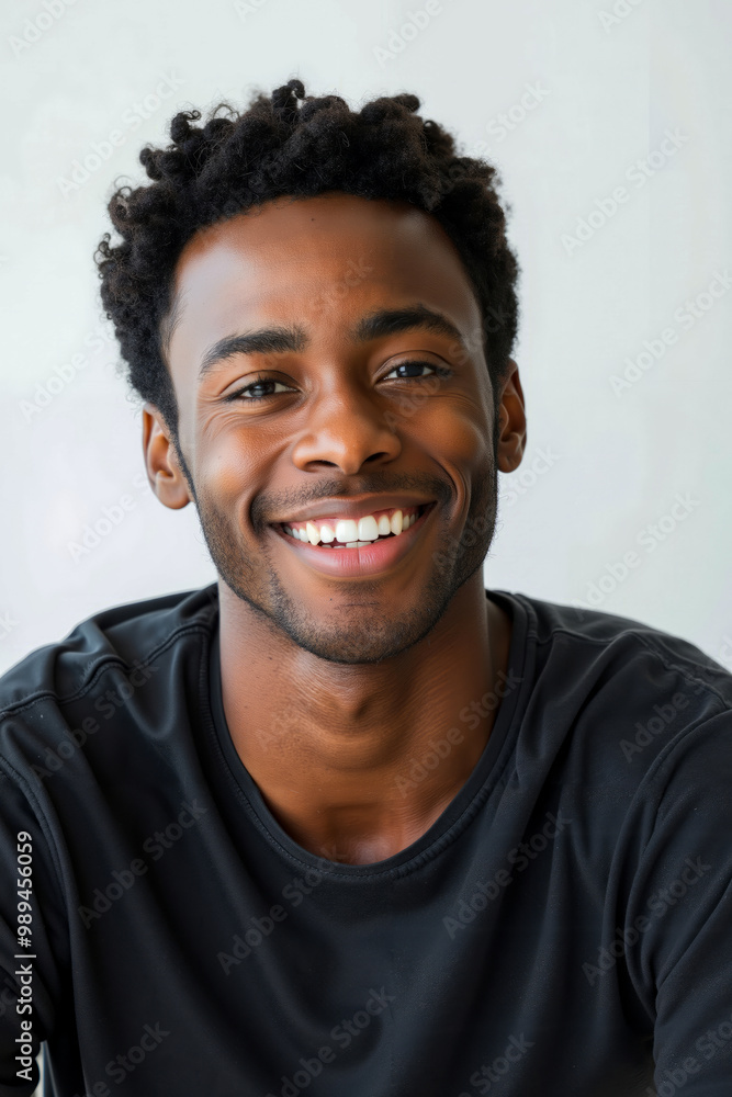 Fototapeta premium A smiling man in a black shirt smiles at the camera