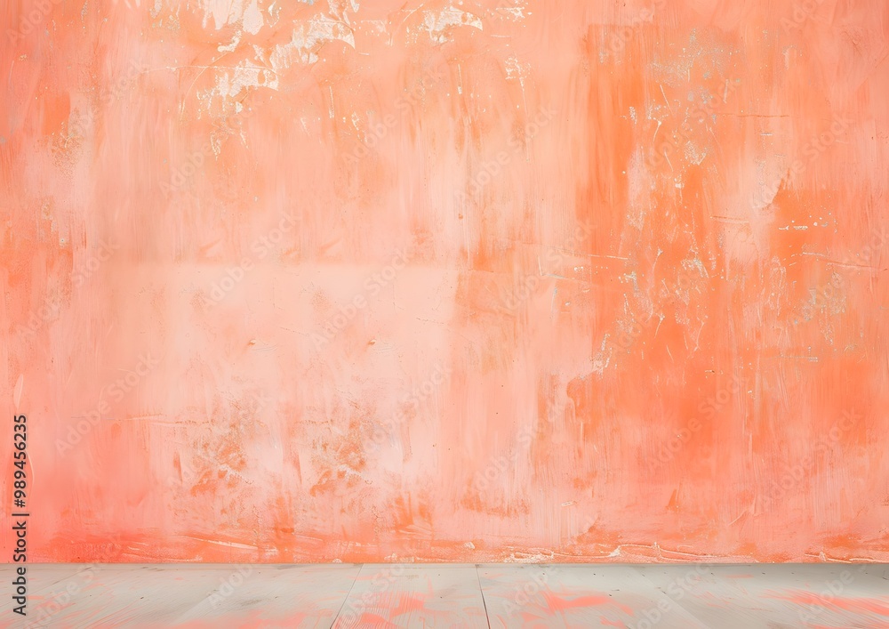 Fototapeta premium Distressed Peach Wall with Wooden Floor Background