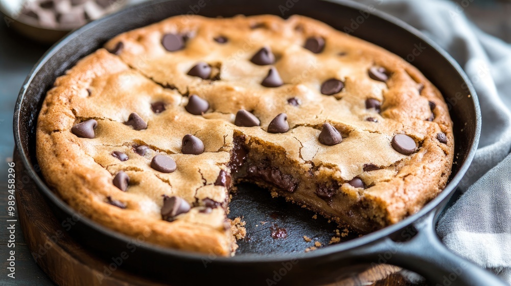 Skillet baked chocolate chip cookie cake