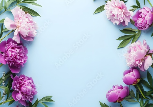 Wallpaper Mural Pink Purple Peonies Floral Border Blue Background Torontodigital.ca