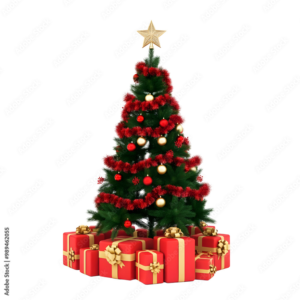 Decorated Christmas tree with presents for new year isolated on white background
Decorated Christmas tree with presents for new year isolated on white background