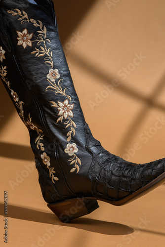 Cowboy boots with embroidered flowers.