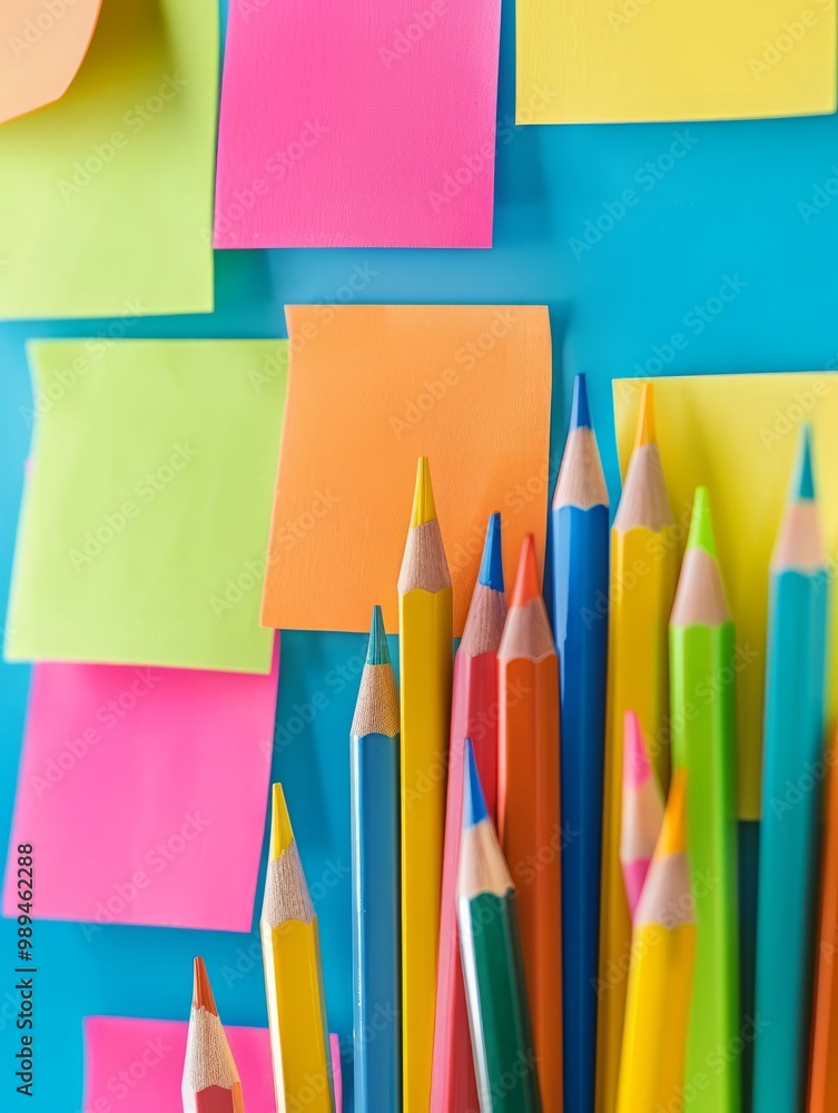 The image depicts a collection of colorful blanc empty sticky notes attached to a wall or board. The image depicts a collection of colorful blanc empty sticky notes attached to a wall or board.