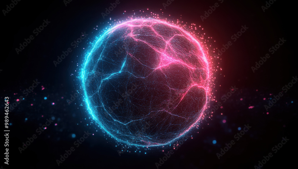 Abstract blue sphere with connecting dots. Wireframe technology sphere of particles. Big data visualization. 3d rendering.
Abstract blue sphere with connecting dots. Wireframe technology sphere of particles. Big data visualization. 3d rendering.