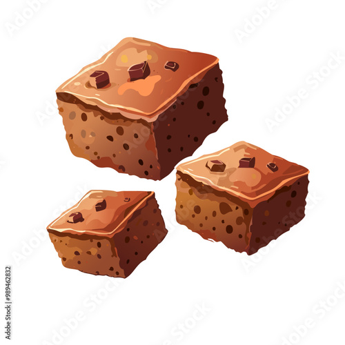 Three Chocolate Brownies in Realistic Style