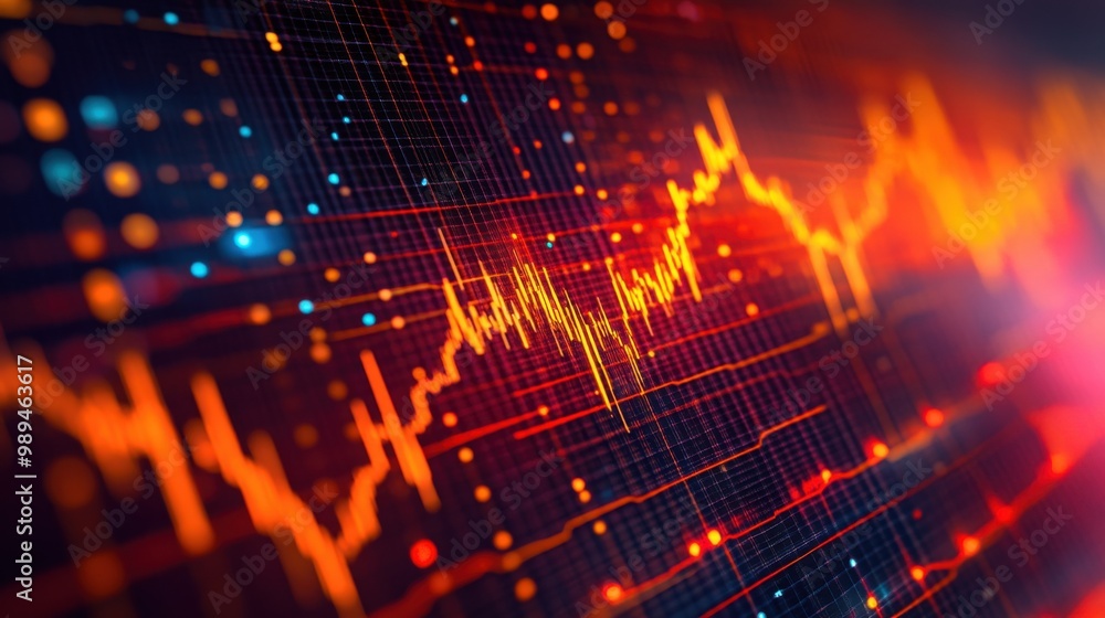 Fototapeta premium Vibrant energy waves illustrate a dynamic soundscape with colorful frequencies and patterns in an abstract representation of audio data