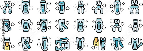 Nail clipper icon set, line style. Fingernail clipper, manicure tool, pedicure equipment, beauty salon, hygiene, nail care