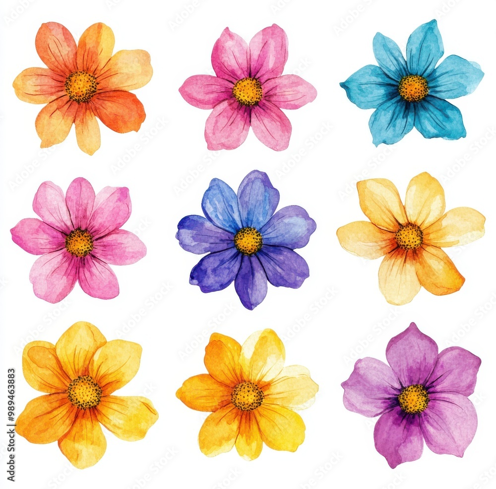 Watercolor wildflowers, cosmos flowers Watercolor wildflowers, cosmos flowers