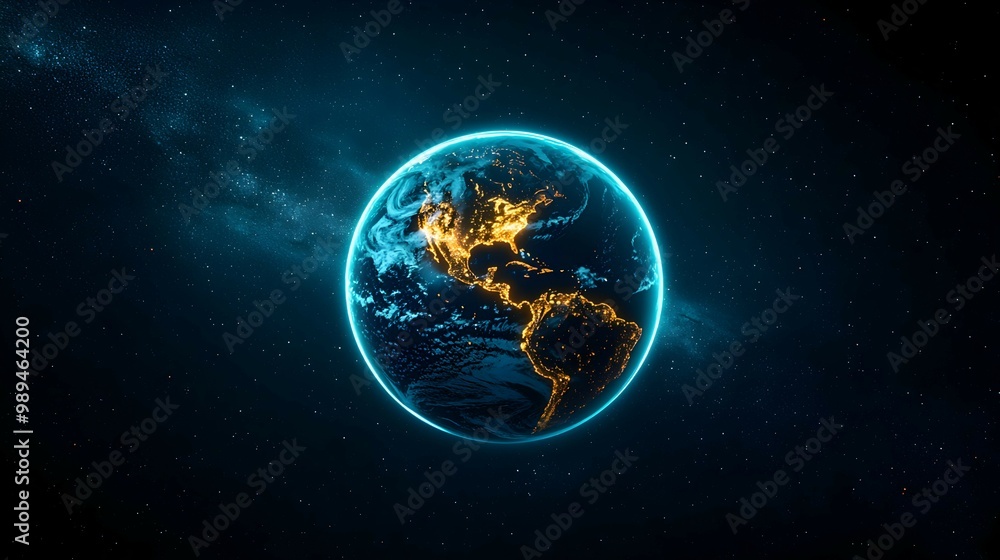 Obraz premium Earth from Space with Glowing Lights and Stars