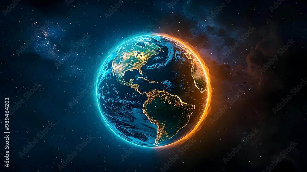 Obraz premium Earth From Space with Glowing Atmosphere