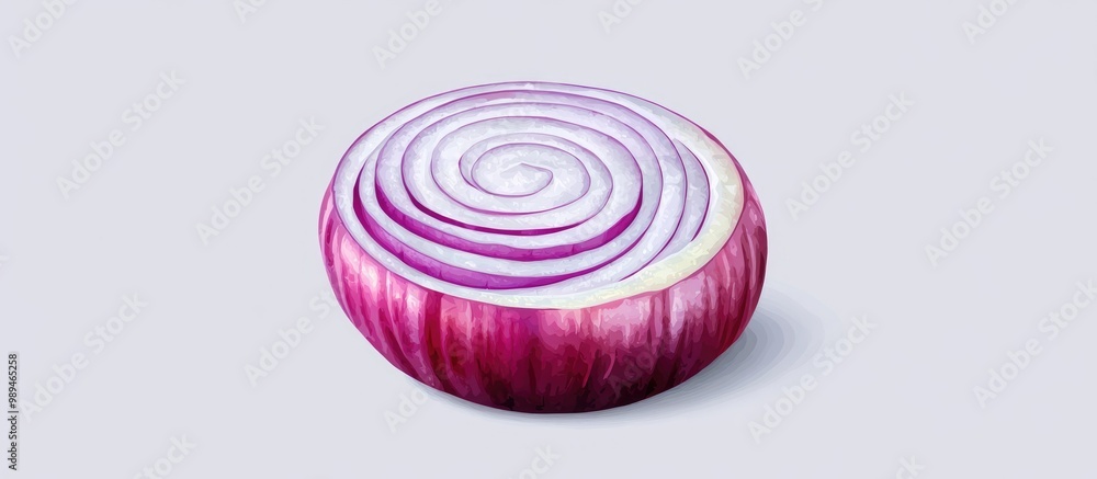 Isolated sliced red onion against a white background viewed in an isometric perspective Raster image Isolated sliced red onion against a white background viewed in an isometric perspective Raster image
