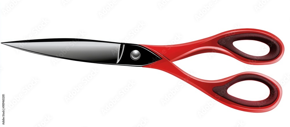 Red scissors with rubber grips open and isolated on a white background Red scissors with rubber grips open and isolated on a white background