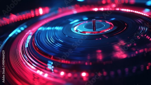 High speed glowing lines background emitted by technology circular turntable, digital abstract creative concept illustration