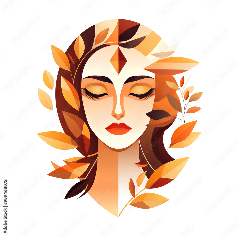 Autumnal portrait of a woman with closed eyes. Transparent background PNG Autumnal portrait of a woman with closed eyes. Transparent background PNG