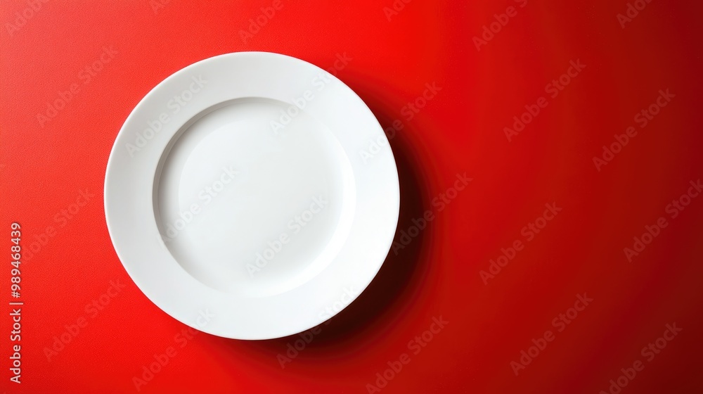 White plate placed on a vivid red backdrop White plate placed on a vivid red backdrop