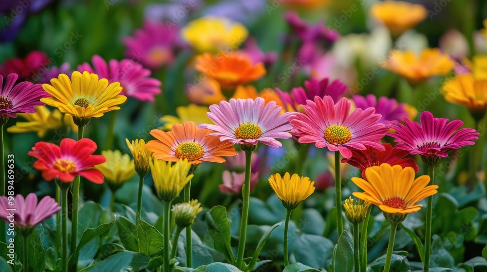 Spring landscape featuring numerous doronicum flowers creating a vibrant and colorful backdrop Spring landscape featuring numerous doronicum flowers creating a vibrant and colorful backdrop