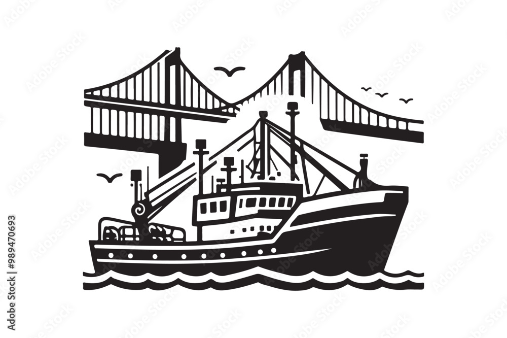Trawler Silhouette SVG & Vector Illustration – Ideal for Maritime Themes Trawler Silhouette SVG & Vector Illustration – Ideal for Maritime Themes