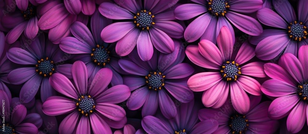 Vibrant holiday backgrounds featuring an array of osteospermum flowers Illustrative banner design Vibrant holiday backgrounds featuring an array of osteospermum flowers Illustrative banner design
