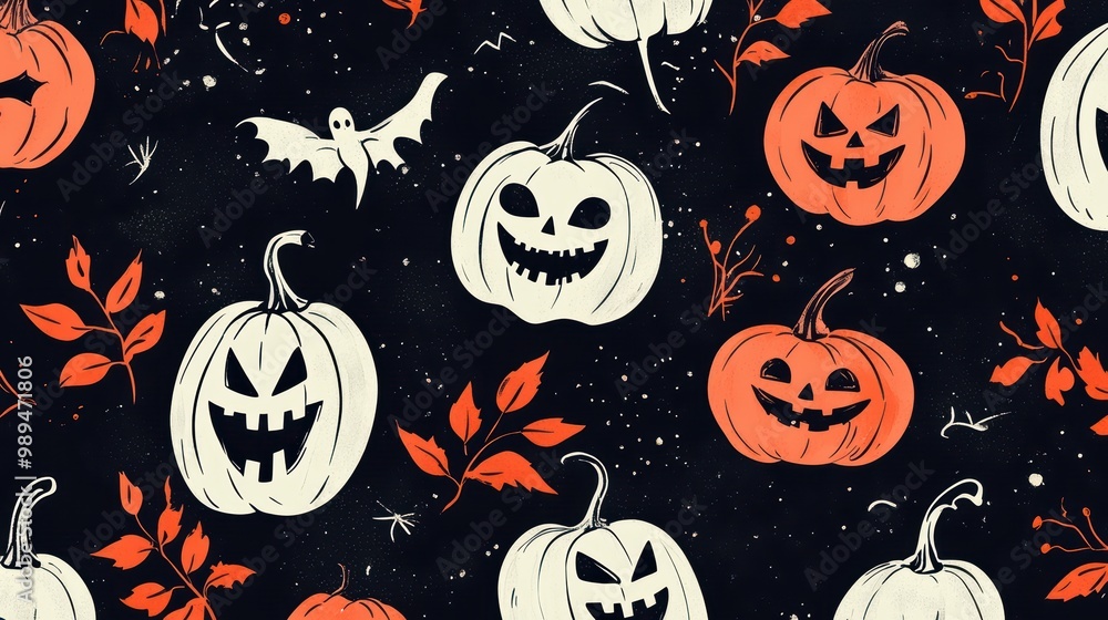 Halloween illustration of some orange Jack-o-lantern pumpkins pattern with the autumn season festive vibes Halloween illustration of some orange Jack-o-lantern pumpkins pattern with the autumn season festive vibes