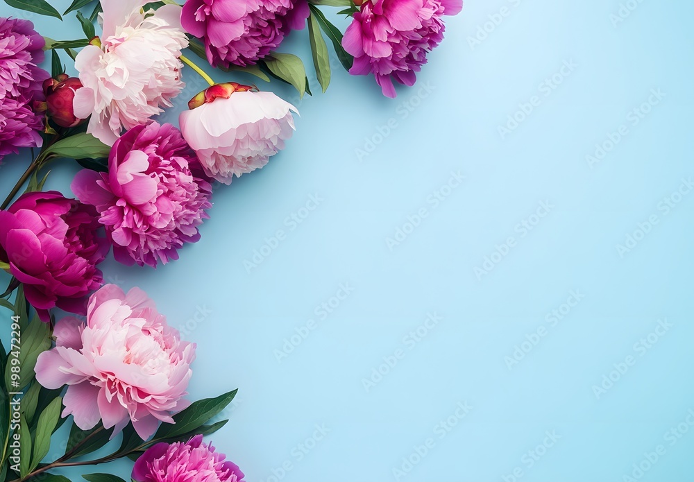 Pink & Fuchsia Peonies on Blue Background for Mother's Day Pink & Fuchsia Peonies on Blue Background for Mother's Day