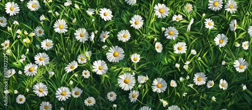 Summer lawn featuring scattered tripleurospermum flowers evoking themes of sympathy and tranquility photo