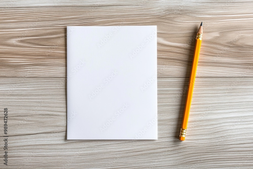 A clean, empty desk with only a pencil and a sheet of paper, waiting to be filled with notes during a study session A clean, empty desk with only a pencil and a sheet of paper, waiting to be filled with notes during a study session