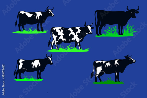 Cow silhouettes set, pack of vector silhouette design, isolated background