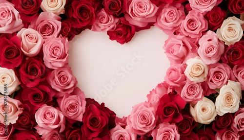 Fototapeta Naklejka Na Ścianę i Meble -  Pink and Red Roses Heart Frame for Love