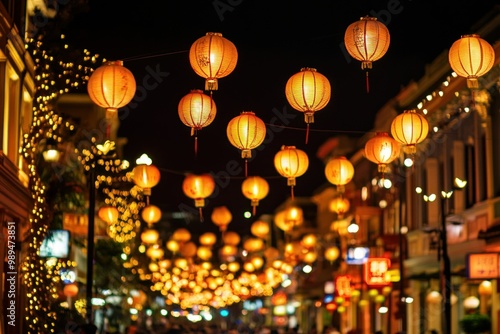 Radiant Chinatown Nighttime Panorama with Lanterns