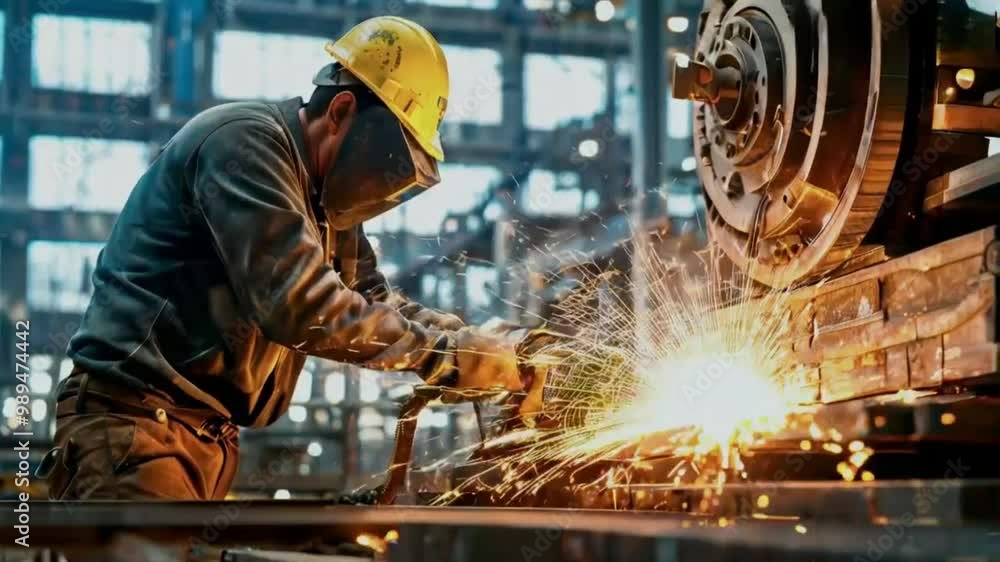 Environmental construction, A worker welding Environmental Steel components in green construction project Environmental construction, A worker welding Environmental Steel components in green construction project