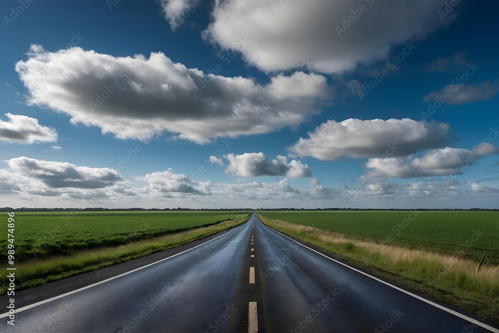Scenic Road Under Blue Sky. Wallpaper for Travel and Nature Lovers. Adventure, Journey. Scenic Road Under Blue Sky. Wallpaper for Travel and Nature Lovers. Adventure, Journey.