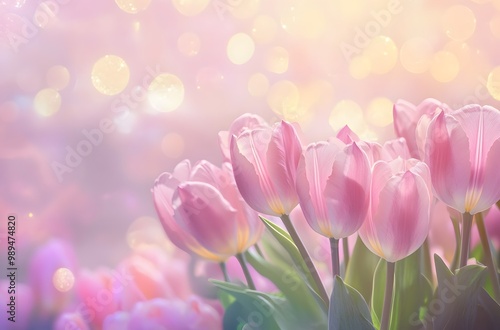 Pastel Pink Tulips Bokeh Spring Background