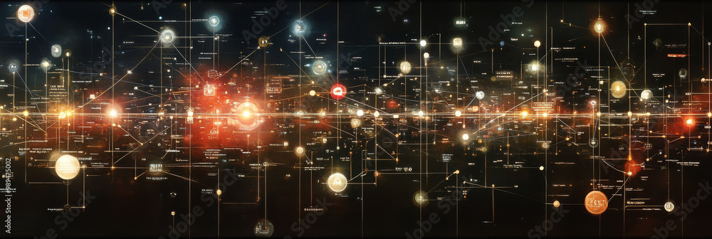 Fototapeta premium Abstract digital network with glowing orbs.